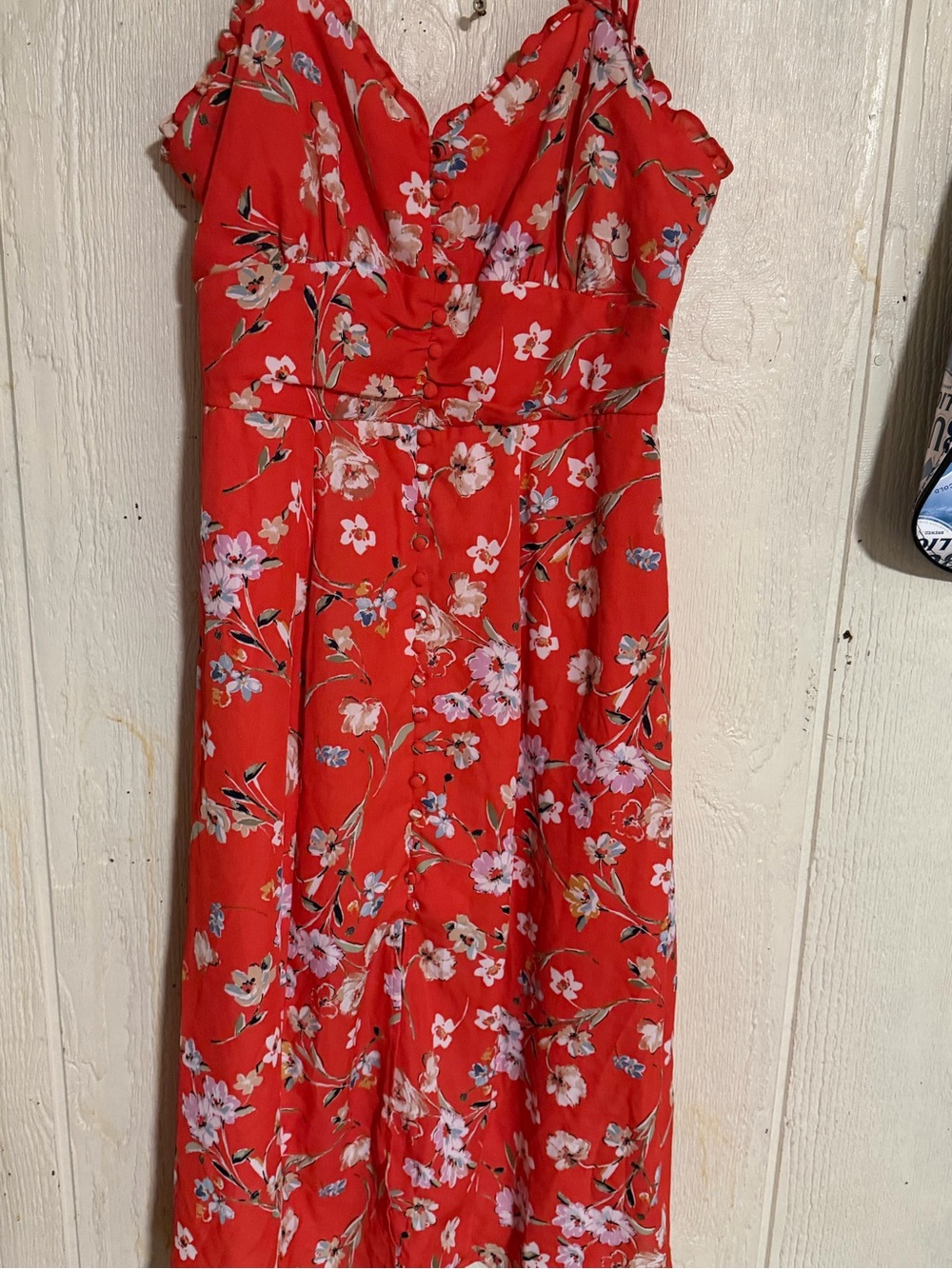 Trixxi Red Floral Midi Dress with Pink & White Blooms